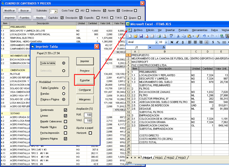 Exporte los informes a Excel con un click o cópielos y péguelos en cualqueir aplicación externa.